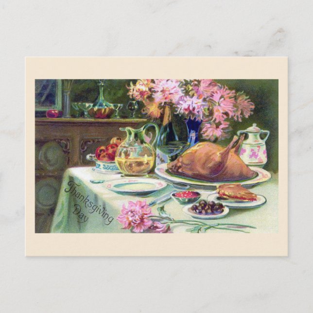 "Erntedank Dinner" Vintage Postkarte (Vorderseite)