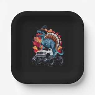 Erntedank-Dinosaurier-T-Rex-Monstertruck Pappteller