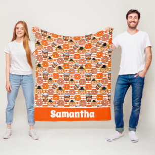 Erntedank Donuts und Kaffeefall Orangenstreifen Fleecedecke