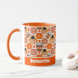 Erntedank Donuts und Kaffeefall Orangenstreifen Tasse