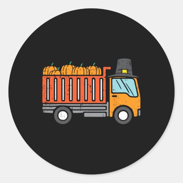Erntedank Dump Truck Pumpkin Herbst Tower Runder Aufkleber (Vorderseite)
