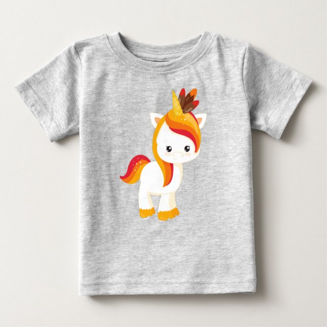 Erntedank Einhorn, Niedliches Einhorn, Federn Baby T-shirt (Vorderseite)