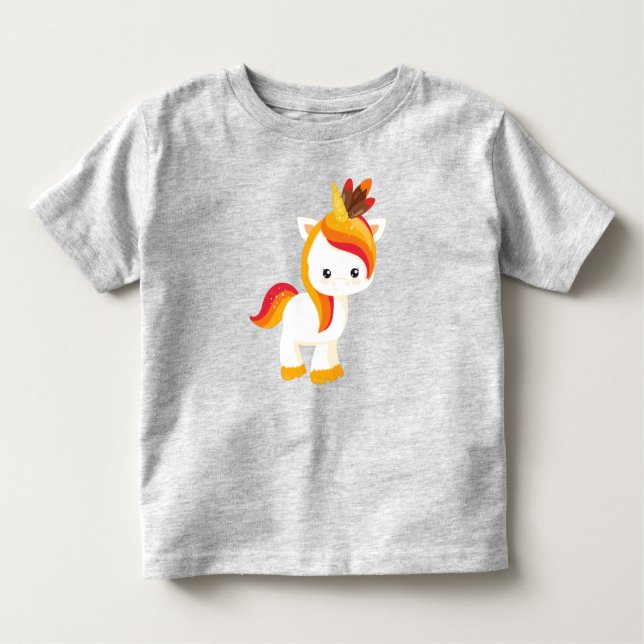 Erntedank Einhorn, Niedliches Einhorn, Federn Kleinkind T-shirt (Vorderseite)
