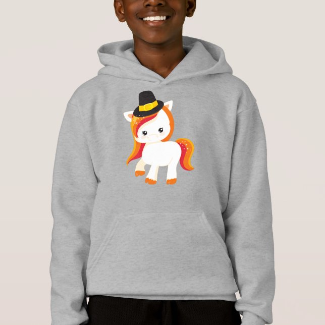Erntedank Einhorn, Niedliches Einhorn, Pilgerhut Hoodie (Vorderseite)