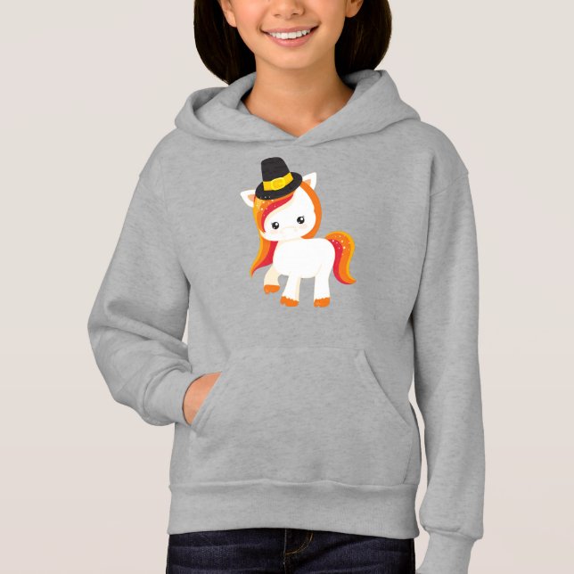 Erntedank Einhorn, Niedliches Einhorn, Pilgerhut Hoodie (Vorderseite)