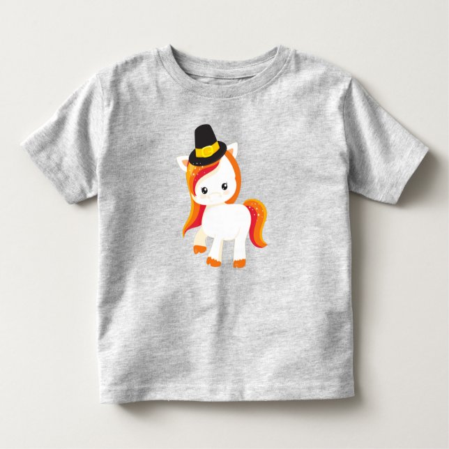Erntedank Einhorn, Niedliches Einhorn, Pilgerhut Kleinkind T-shirt (Vorderseite)