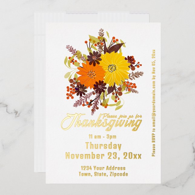 Erntedank Fall Floral Botanisch Folieneinladung (Briefumschlag)