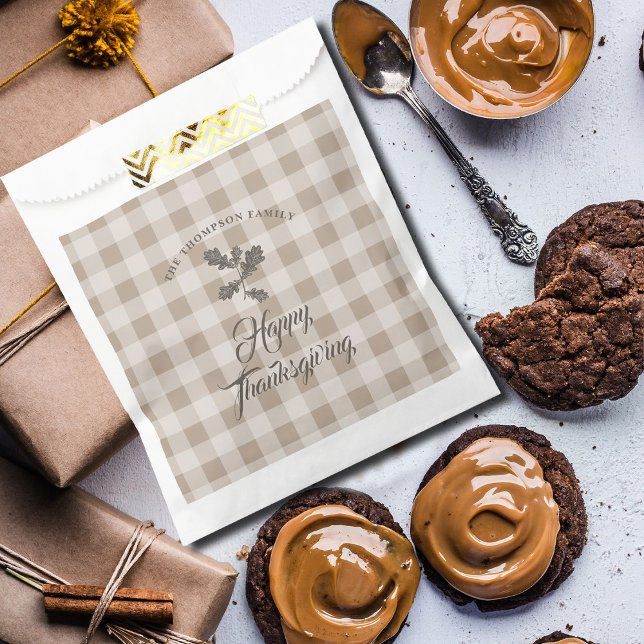 Erntedank Fall Foliage Blätter Braun Kariert Geschenktütchen (Thanksgiving Fall Foliage Leaves Brown Plaid Favor Bag)