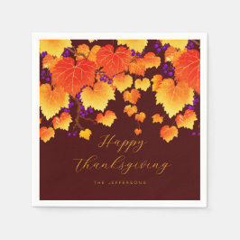 Erntedank Fall Foliage Traube Orange Gold Blätter Serviette