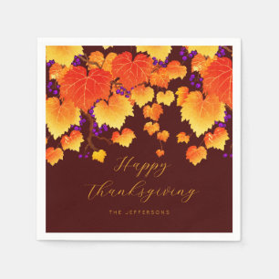 Erntedank Fall Foliage Traube Orange Gold Blätter Serviette