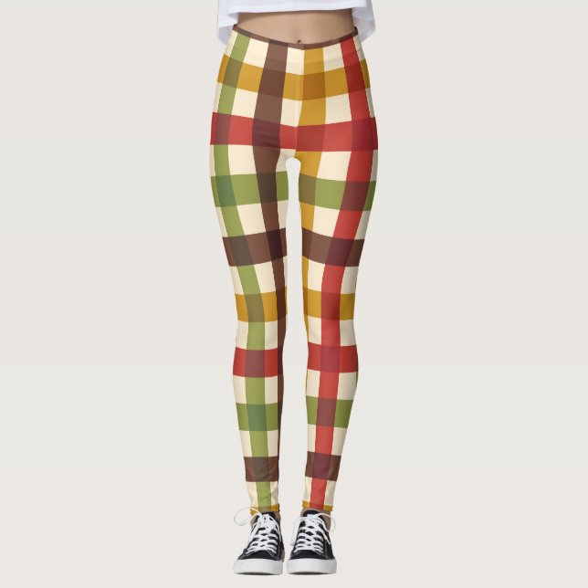 Erntedank Fall Gingham Kariert Tartan Leggings (Vorderseite)