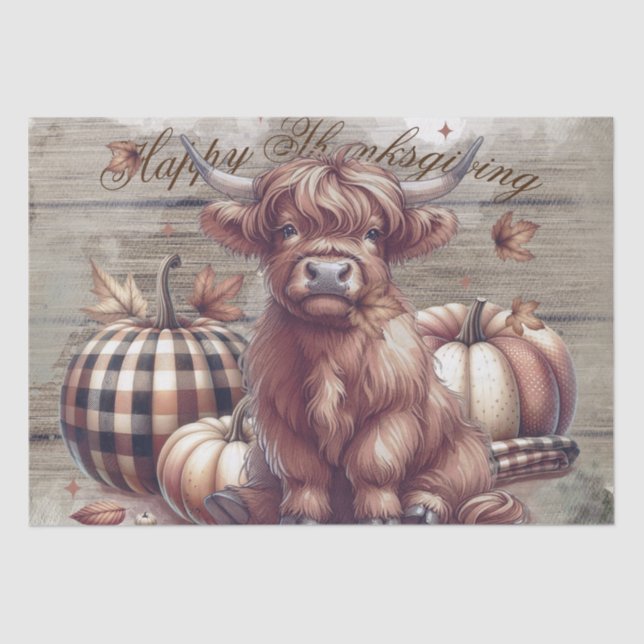 Erntedank Fall Highland Cow Seidenpapier (Vorderseite)
