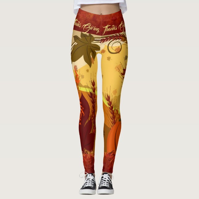 Erntedank Fall Leggings Verlasse IHREN NAMEN (Vorderseite)