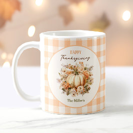 Erntedank Fall Pumpkin Gingham Pastel Name Kaffeetasse