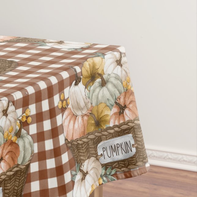 Erntedank Fall Pumpkins Brown Gingham Tischdecke (Beispiel)