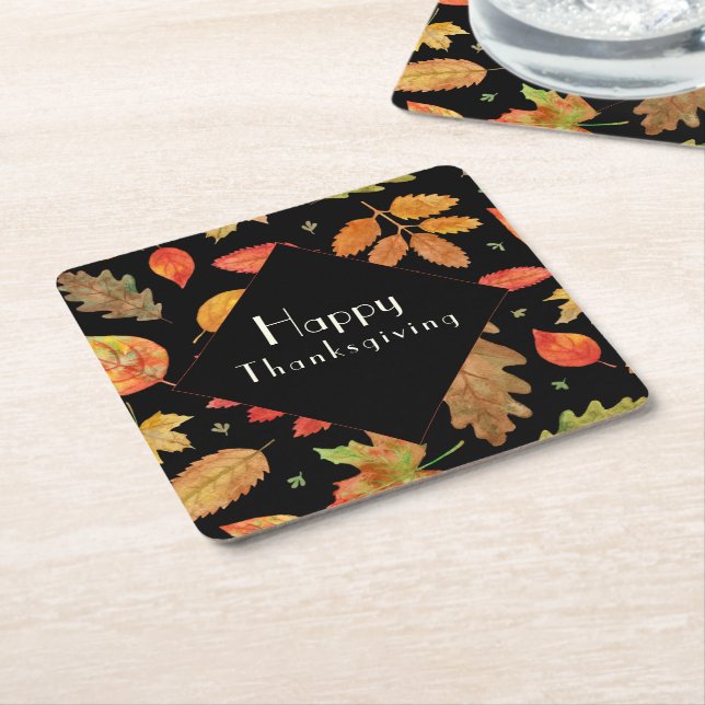 Erntedank farbenfrohe Herbstlaube Schwarzer Hinter Rechteckiger Pappuntersetzer (angewinkelt)