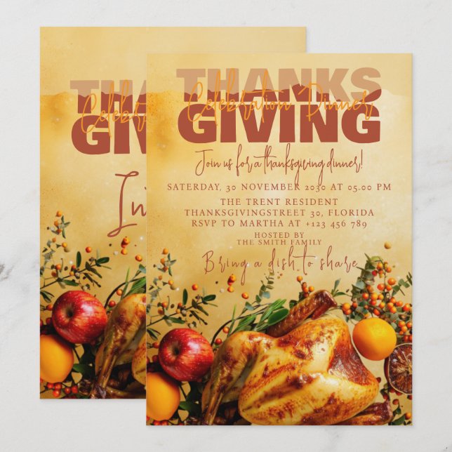 Erntedank Festessen Abendessen Herbsternte Einladung (Vorne/Hinten)