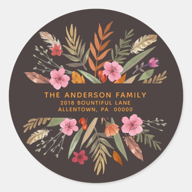 ERNTEDANK FESTIVFALL FOLIAGE RÜCKSENDEADRESSE RUNDER AUFKLEBER (Vorderseite)