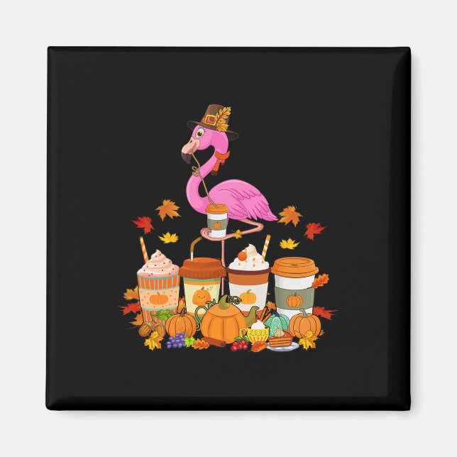 Erntedank Flamingo mit einem Fallhahn Kaffeekuppen Magnet (Vorne)