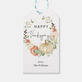 Erntedank Floral Pumpkin Geschenkanhänger