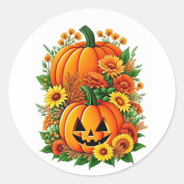 Erntedank Floral Runder Aufkleber (Vorderseite)