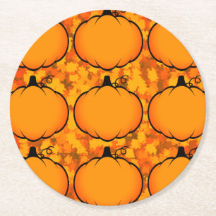 Erntedank Foliage Pumpkin Zeichnend Runder Pappuntersetzer