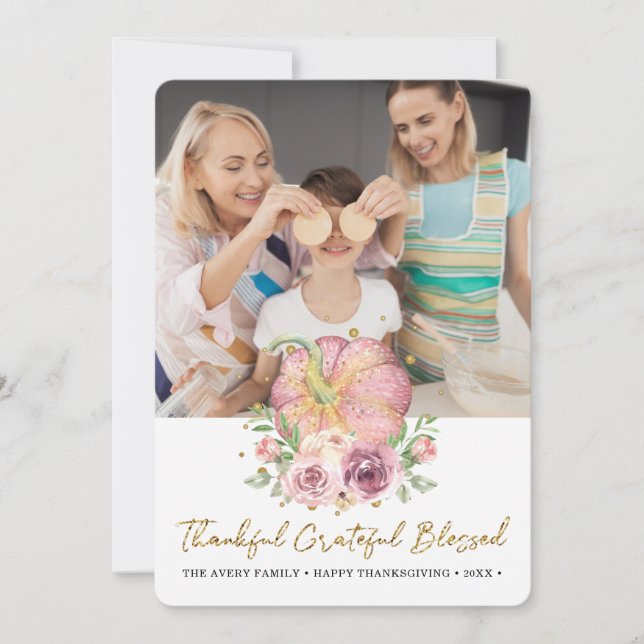 Erntedank Foto Pink Pumpkin Feiertagskarte (Vorderseite)