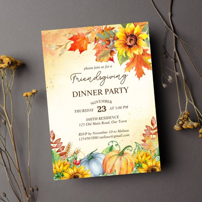 Erntedank-Freundschaft Abendessen Party Vorlage (Friendsgiving thanksgiving dinner party template invitation instant download watercolor pumpkins)