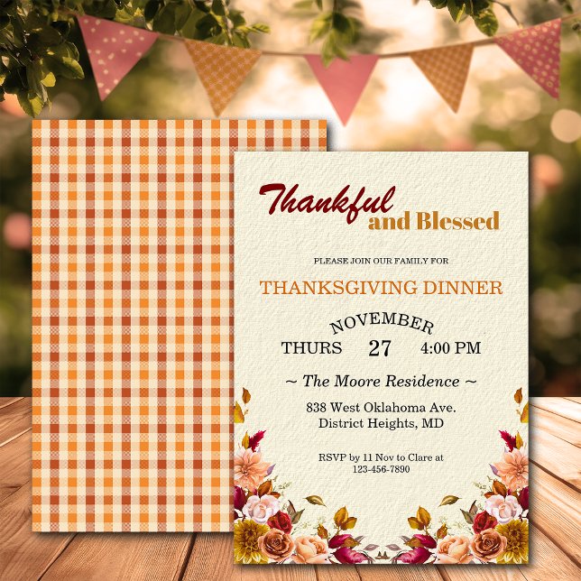 Erntedank Friendsgiving Dinner Florals Custom Einladung (Von Creator hochgeladen)
