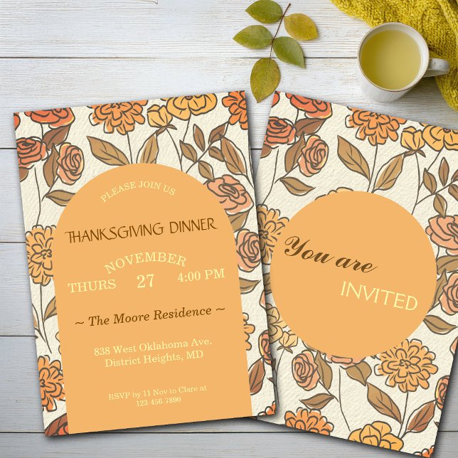Erntedank Friendsgiving Dinner Florals Custom Einladung (Von Creator hochgeladen)