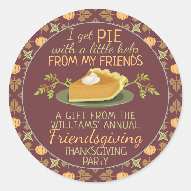Erntedank Friendsgiving Pumpkin Pie Spaß Gefälligk Runder Aufkleber (Vorderseite)