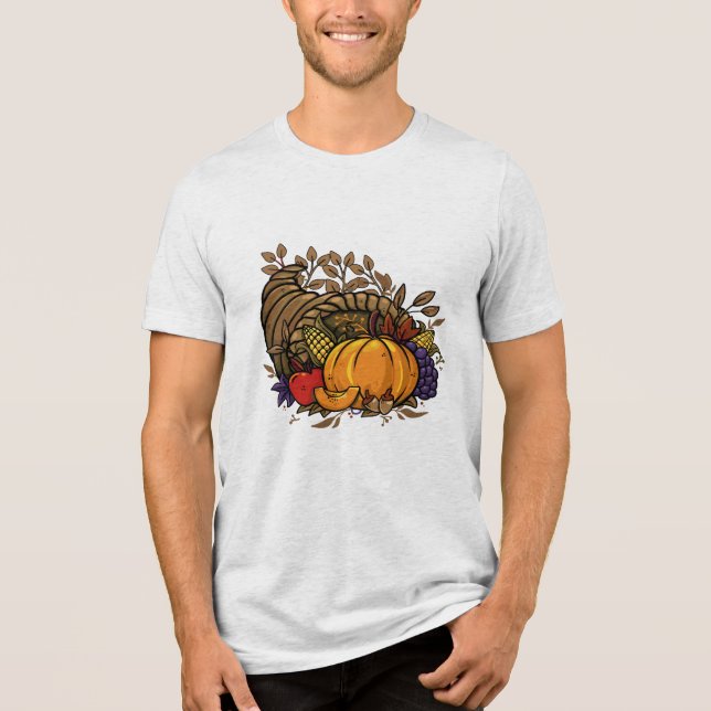 Erntedank für handgezeichnete Cornucopia Tri-Blend Shirt (Vorderseite)
