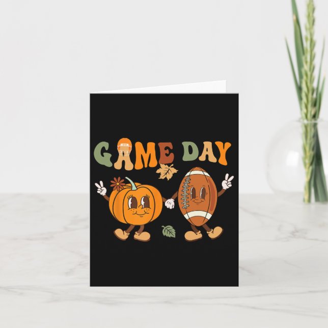 Erntedank Game Day Pumpkin Football Halloween F Karte (Vorderseite)