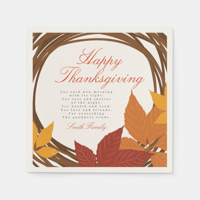 Erntedank Gedicht glücklich Thanksgiving Serviette (Vorderseite)