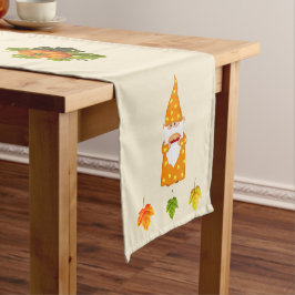 Erntedank Gnome und Herbstlaube auf Beige Kurzer Tischläufer
