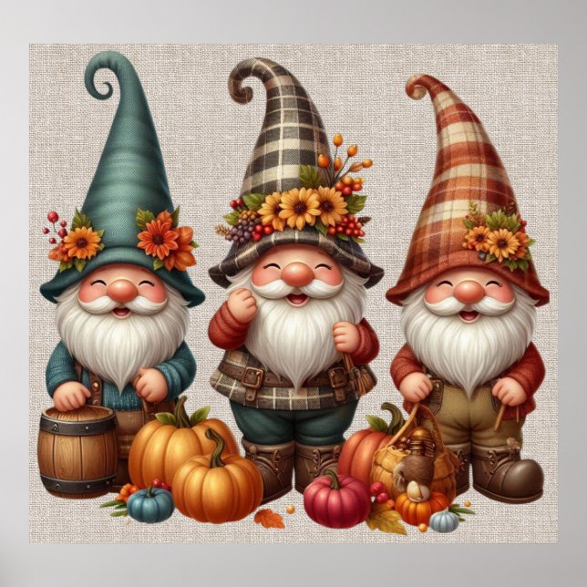 Erntedank Gnomes Trio Art Poster (Vorne)