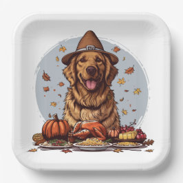 Erntedank Golden Retriever Dog Pappteller