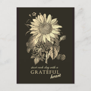Erntedank Grateful Vintage Sonnenblume Floral Postkarte