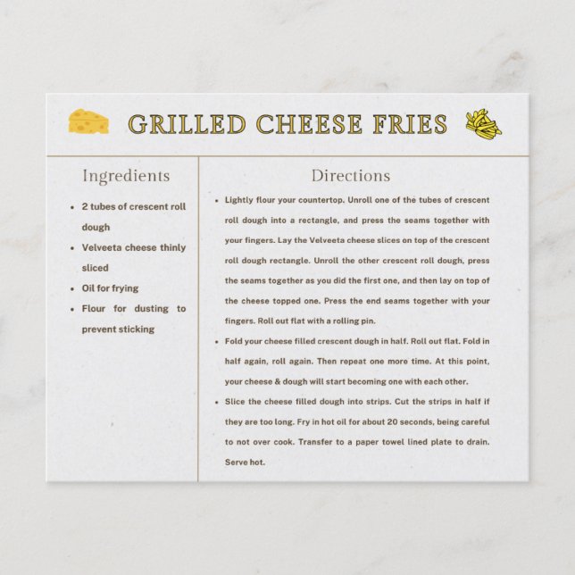 Erntedank "Grillkäse Fries Recipe Card" (Vorderseite)