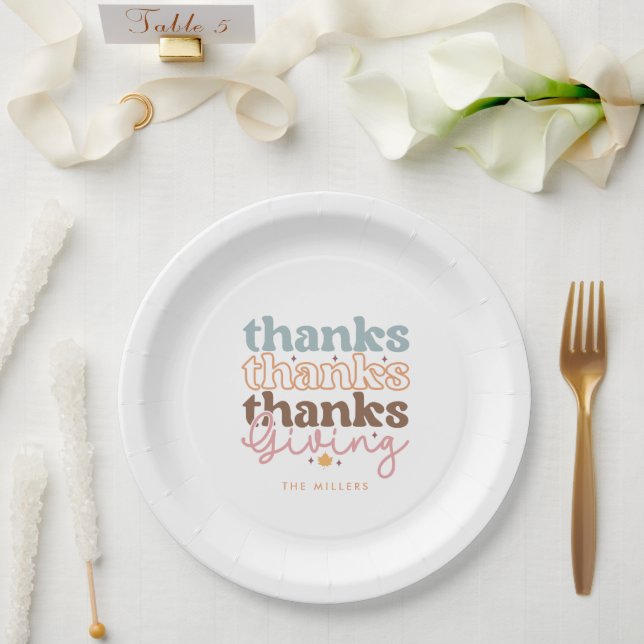 Erntedank Groovy Typografie Design Pappteller (Hochzeit)