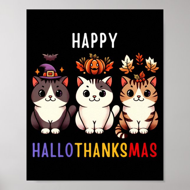 Erntedank Halloween Weihnachtskatzen Happy Hallot Poster (Vorne)