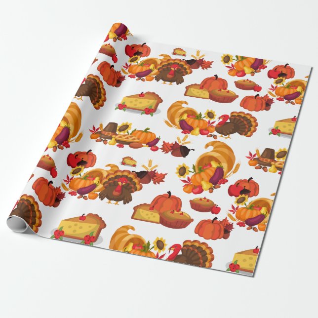 Erntedank Happy Turkey Day Pumpkin Muster Geschenk Geschenkpapier (Ungerollt)