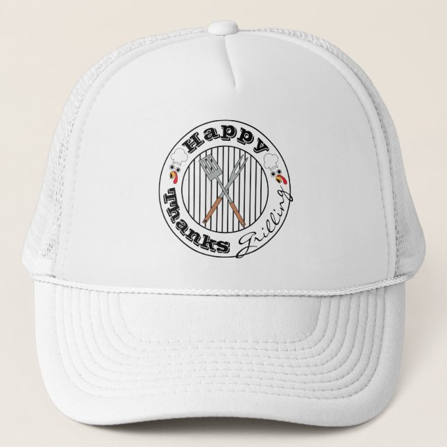Erntedank Hat Happy Thanksgrilling Truckerkappe (Vorderseite)