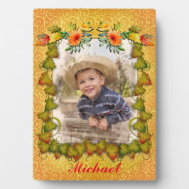 Erntedank Herbst Ahornleder und Sonnenblumen Fotoplatte