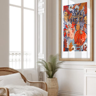 Erntedank Herbst Blätter Girl Orange Poster