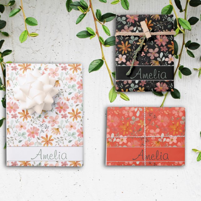 Erntedank Herbst Blume schwarzer Mustername Geschenkpapier Set (Von Creator hochgeladen)