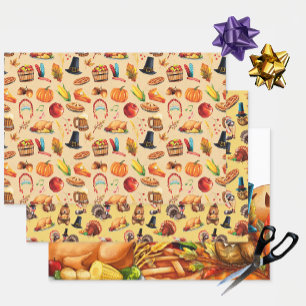 Erntedank Herbst Pumpkin Pie Tiere Geschenkpapier Set