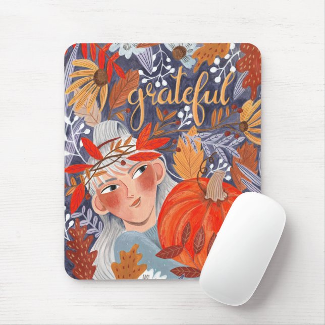 Erntedank Herbst verlässt dankbare Girl-Planer Mousepad (Mit Mouse)