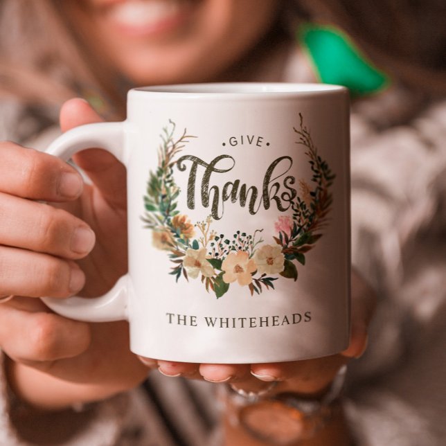 Erntedank Herbst Wasserfarbe Boho Blumenstraube Kaffeetasse (Savor the warmth of your favorite hot drink in our Thanksgiving Autumn Watercolor Boho Floral Wreath)