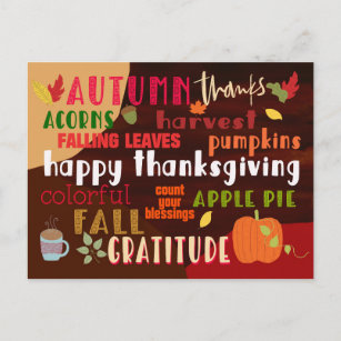 Erntedank Herbst Wordart farbenfrohe Typografie Postkarte